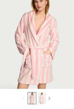 Victoria's Secret 2025 Short Cozy Robe Plush Fleece Warm Size M/L Pink/white